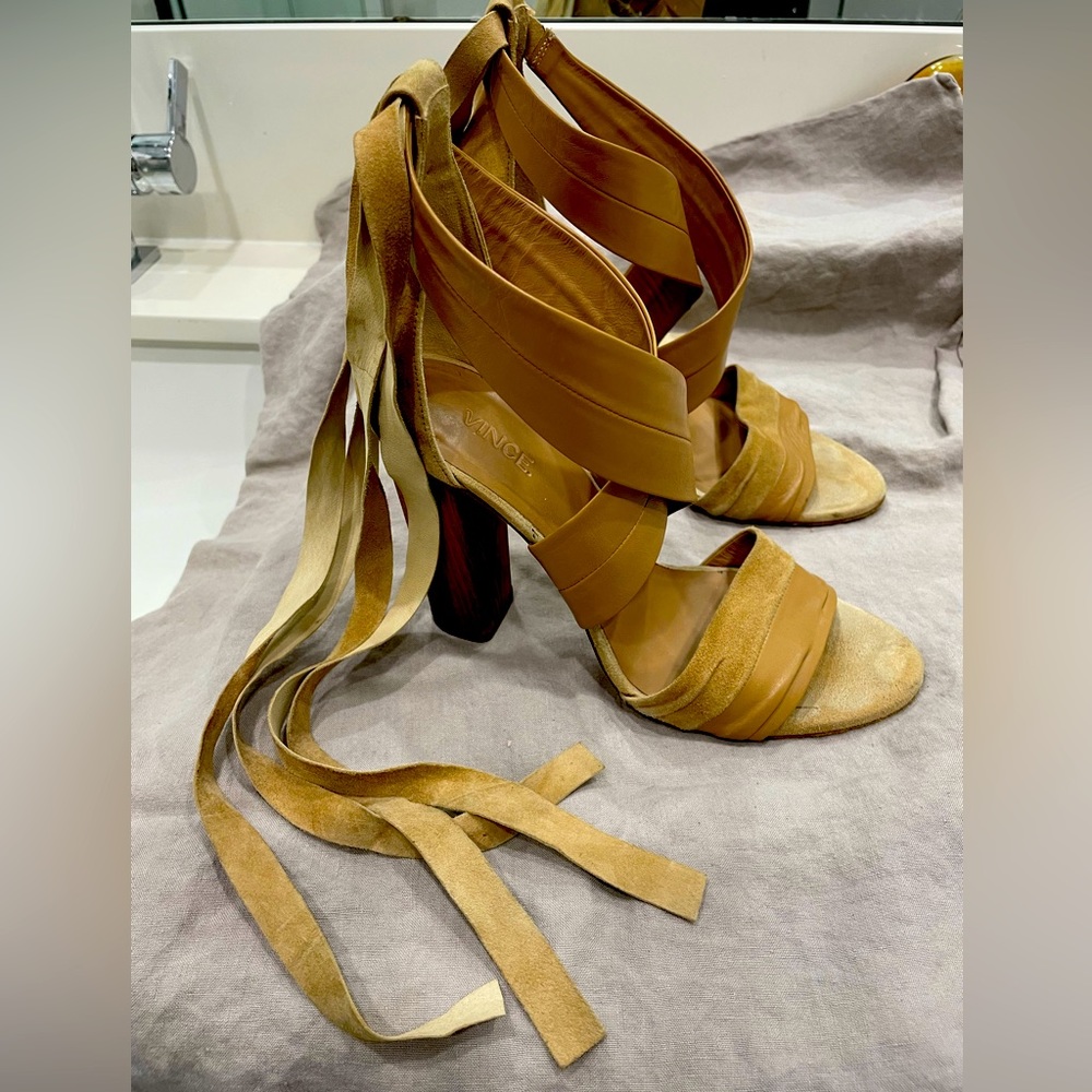 VINCE wrap sandals with chunky wooden heel